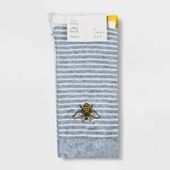 Women's Embroidered Bee 3pk Crew Socks - A New Day™ Heather Gray/Cream/Yellow 4-10