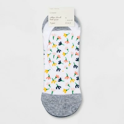 Women's Floral Dandelion 3pk Liner Socks - A New Day™ White/Blue 4-10 3 Women's Floral Dandelion 3pk Liner Socks - A New Day™ White/Blue 4-10