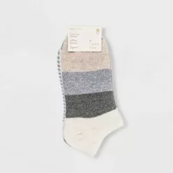 Women's Striped 3pk Low Cut Socks - A New Day™ Ivory 4-10
