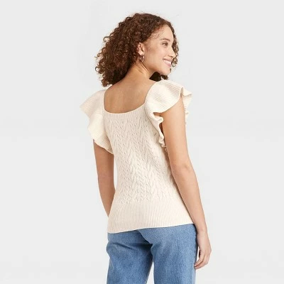 Women's Square Neck Ruffle Sweater Vest - A New Day™ 2 Women's Square Neck Ruffle Sweater Vest - A New Day™