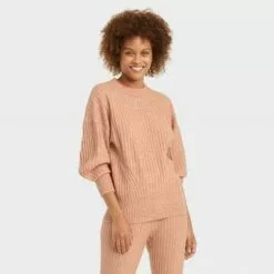 Women's Crewneck Ribbed Pullover Sweater - A New Day™ Light Brown XS -A New Day popular shop unnamed file 4318