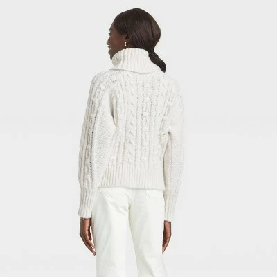 Women's Turtleneck Cable Knit Pullover Sweater - A New Day™ 3 Women's Turtleneck Cable Knit Pullover Sweater - A New Day™