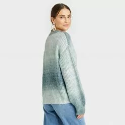 Women's Crewneck Pullover Sweater - A New Day™ Teal Spacedye M