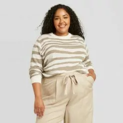 Women's Animal Print Crewneck Pullover Sweater - A New Day™ Cream L -A New Day popular shop unnamed file 4390