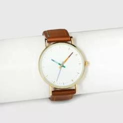 Women's Rainbow Dial Strap Watch with Changeable Straps - A New Day™ Brown/Black/White