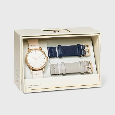 Women's Strap Watch with Changeable Straps - A New Day™ Beige/Navy/Gray 5 Women's Strap Watch with Changeable Straps - A New Day™ Beige/Navy/Gray - Image 3