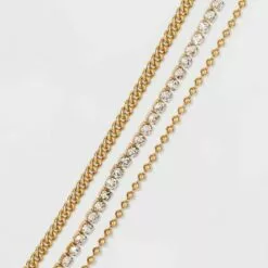 9" Ball Wide Chain Anklet Set 3pc - A New Day™ Metallic Gold