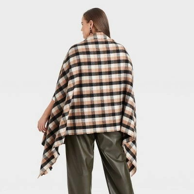Women's Plus Size Plaid Wrap Jacket - A New Day™ Brown One Size 3 Women's Plus Size Plaid Wrap Jacket - A New Day™ Brown One Size
