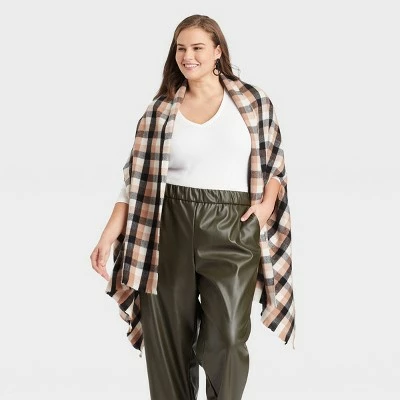 Women's Plus Size Plaid Wrap Jacket - A New Day™ Brown One Size 5 Women's Plus Size Plaid Wrap Jacket - A New Day™ Brown One Size - Image 3