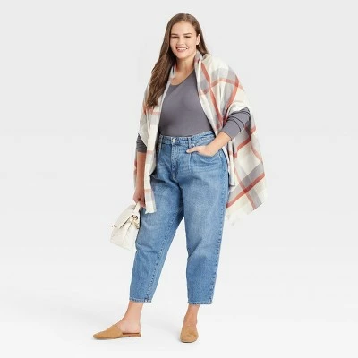 Women's Plus Size Plaid Wrap Jacket - A New Day™ Cream One Size 4 Women's Plus Size Plaid Wrap Jacket - A New Day™ Cream One Size - Image 2