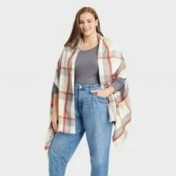 Women's Plus Size Plaid Wrap Jacket - A New Day™ Cream One Size 7 Women's Plus Size Plaid Wrap Jacket - A New Day™ Cream One Size -A New Day popular shop unnamed file 564