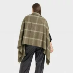 Women's Plus Size Plaid Wrap Jacket - A New Day™ Olive One Size