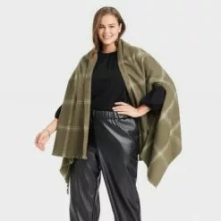 Women's Plus Size Plaid Wrap Jacket - A New Day™ Olive One Size -A New Day popular shop unnamed file 567