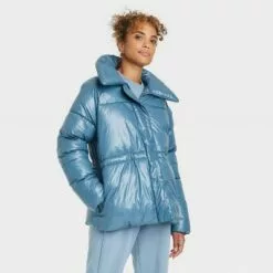 Women's Medium Length Wet Look Puffer Jacket - A New Day™ -A New Day popular shop unnamed file 581