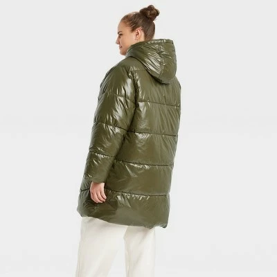 Women's Mid Length Wet Look Puffer Jacket - A New Day™ 3 Women's Mid Length Wet Look Puffer Jacket - A New Day™