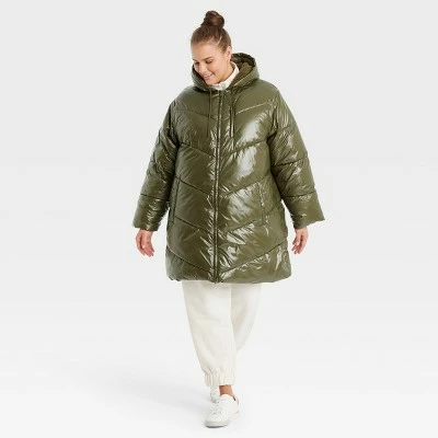 Women's Mid Length Wet Look Puffer Jacket - A New Day™ 4 Women's Mid Length Wet Look Puffer Jacket - A New Day™ - Image 2