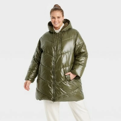 Women's Mid Length Wet Look Puffer Jacket - A New Day™ 5 Women's Mid Length Wet Look Puffer Jacket - A New Day™ - Image 3