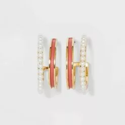 Faux Duo Enamel and Pearl Huggie Hoop Earrings - A New Day™ White 11 Faux Duo Enamel and Pearl Huggie Hoop Earrings - A New Day™ White -A New Day popular shop unnamed file 770