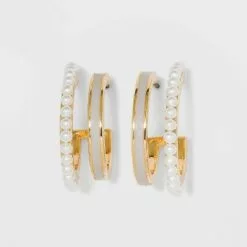 Faux Duo Enamel and Pearl Huggie Hoop Earrings - A New Day™ White 12 Faux Duo Enamel and Pearl Huggie Hoop Earrings - A New Day™ White -A New Day popular shop unnamed file 771