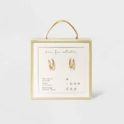 14K Gold Plated Cubic Zirconia Double Hoop Earrings - A New Day™ -A New Day popular shop unnamed file 798