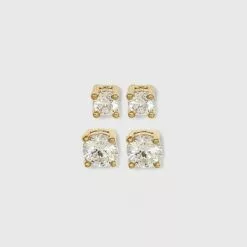 14K Gold Plated Cubic Zirconia Duo Stud Earrings - A New Day™ -A New Day popular shop unnamed file 807