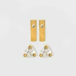 14K Gold Plated Cubic Zirconia and Bar Stud Duo Earrings - A New Day™ 7 14K Gold Plated Cubic Zirconia and Bar Stud Duo Earrings - A New Day™ -A New Day popular shop unnamed file 821