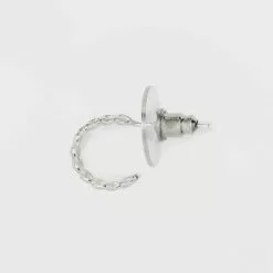 Sterling Silver Cubic Zirconia Hoop Frozen Chain Hoop Earring Set 2pc - A New Day™