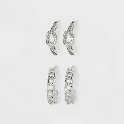 Sterling Silver Cubic Zirconia Hoop Frozen Chain Hoop Earring Set 2pc - A New Day™ 4 Sterling Silver Cubic Zirconia Hoop Frozen Chain Hoop Earring Set 2pc - A New Day™ - Image 2