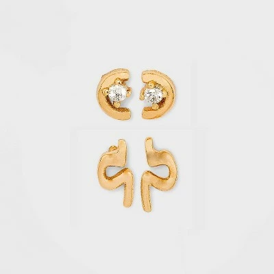 14K Gold Plated Cubic Zirconia Geometric Duo Stud Earrings - A New Day™ 5 14K Gold Plated Cubic Zirconia Geometric Duo Stud Earrings - A New Day™ - Image 3