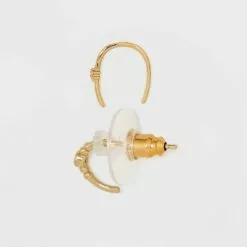 14K Gold Plated Beaded Hoop Cubic Zirconia Earrings - A New Day™