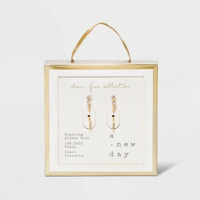 14K Gold Plated Beaded Hoop Cubic Zirconia Earrings - A New Day™ 4 14K Gold Plated Beaded Hoop Cubic Zirconia Earrings - A New Day™ - Image 2