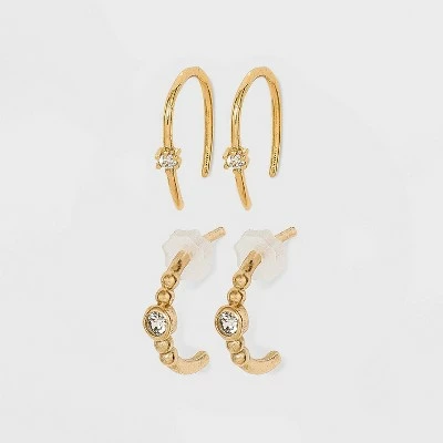 14K Gold Plated Beaded Hoop Cubic Zirconia Earrings - A New Day™ 5 14K Gold Plated Beaded Hoop Cubic Zirconia Earrings - A New Day™ - Image 3