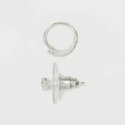 Sterling Silver Star Stud Cubic Zirconia Moon and Endless Hoop Earring Set 3pc - A New Day™