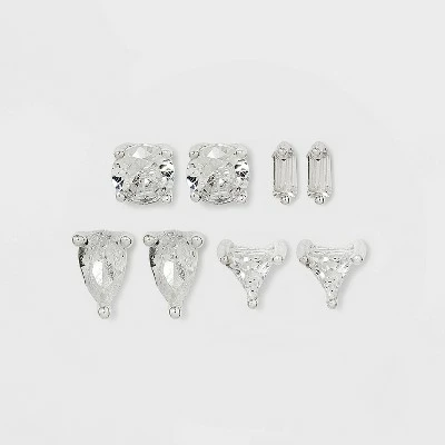 Sterling Silver Rectangle Pear Cubic Zirconia Stud Earring Set 4pc - A New Day™ 4 Sterling Silver Rectangle Pear Cubic Zirconia Stud Earring Set 4pc - A New Day™ - Image 2