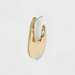 Thin Hammered Metal Oval Hoop Earrings - A New Day™ Gold