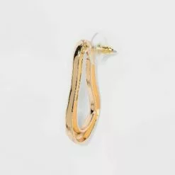 Hammered Metal Open Gold Hoop Earrings - A New Day™ Gold