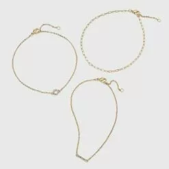 Crystal and Chain Anklet Trio Set - A New Day™ Gold