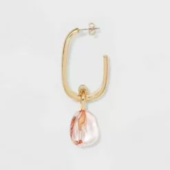 Rectangle Hoop with Transparent Drop Earrings - A New Day™ Pink