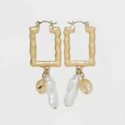 Hammered Rectangular Hoop Earrings - A New Day™ Silver -A New Day popular shop unnamed file 916