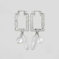 Hammered Rectangular Hoop Earrings - A New Day™ Silver -A New Day popular shop unnamed file 918