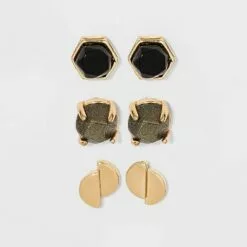 Silver Plated Semi-Precious Stud Earring Set 3pc - A New Dayâ„¢ Strawberry And Rose Quartz