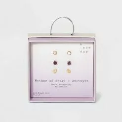 Silver Plated Semi-Precious Stud Earring Set 3pc - A New Day™ Strawberry And Rose Quartz -A New Day popular shop unnamed file 928