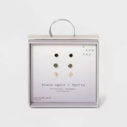 Silver Plated Semi-Precious Stud Earring Set 3pc - A New Day™ Strawberry And Rose Quartz -A New Day popular shop unnamed file 929