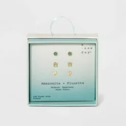 Silver Plated Semi-Precious Stud Earring Set 3pc - A New Day™ Strawberry And Rose Quartz -A New Day popular shop unnamed file 930