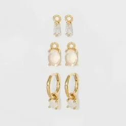 Silver Plated Cubic Zirconia Interchangeable Charm Gold Hoop Earrings - A New Dayâ„¢ Amber