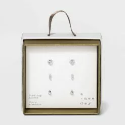 Sterling Silver Cubic Zirconia Heart and Stacked Stud Earring Set - A New Day™ Silver -A New Day popular shop unnamed file 943