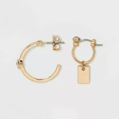 Huggie Charm and Stud Hoop Trio Earrings- A New Day™ Gold