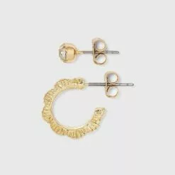 Multi Gold Hoops and Cubic Zirconia Stud Earring Set 8pc - A New Day™
