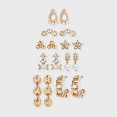 Multi Pearl and Cubic Zirconia Stud and Hoop Earring Set 8pc - A New Day™ Gold 4 Multi Pearl and Cubic Zirconia Stud and Hoop Earring Set 8pc - A New Day™ Gold - Image 2