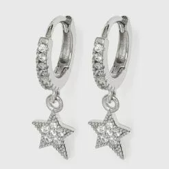 Sterling Silver Cubic Zirconia Huggie Hoop Earrings - A New Day™ Silver Cross -A New Day popular shop unnamed file 988